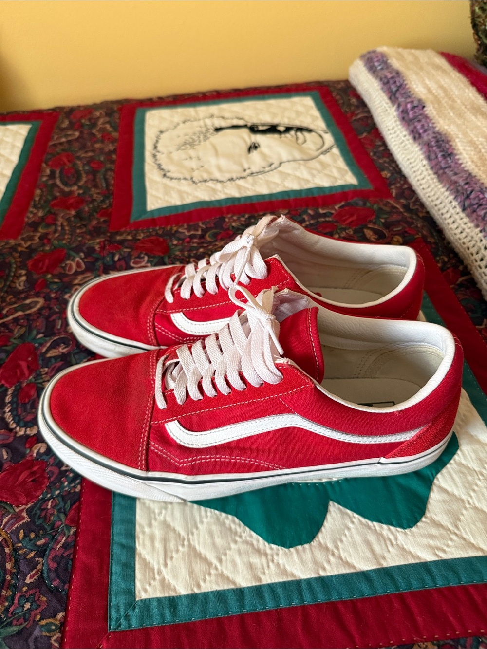 Vans Old Skool Men's Red and White Low-Top Sneakers